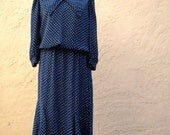 Vintage 80s / Black and Blue / Flower / ACT 1 / New York / Swing / Blousen / Dress / MEDIUM