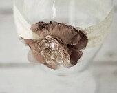 Ivory Lace Headbands for Girls, Headbands for Toddlers, Lace Headband with Flower, Ivory Baby Headband with Brown Flower - READY TO SHIP
