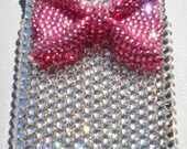 Big Pink Bling Bow on Luxury Clear Crystal Diamond Rhinestone Back Case for Samsung Galaxy S4 IV handmade using 100% Swarovski Elements