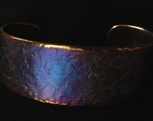 Handforged Stainless Steel Men's or Women's gold, purple, blue CUFF Textured on the Artist's Anvil Signed by Iron Artist, Robert Aucoin
