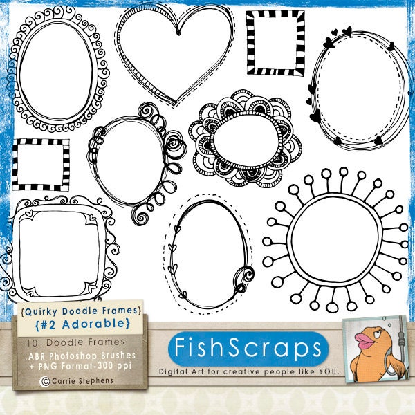 Label Clip Art -  Doodle Frame  (Adorable 2)  Whimsical, Hand Drawn ClipArt & Photoshop Brushes -  Invitation DIY - Instant Download