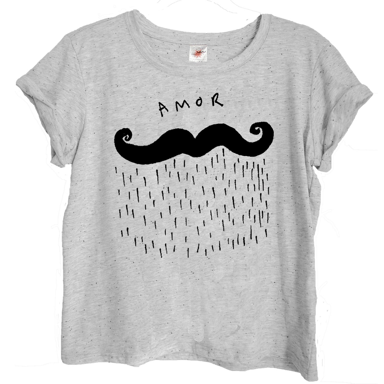 Amor moustache womens hand printed  T-shirt