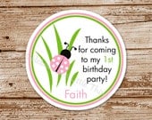 SET of 12 Pink LADYBUG Favor Tags or Stickers