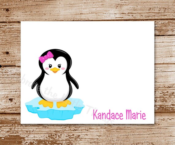 SET of 8 PENGUIN Thank You Note Cards : Personalized Stationery Notecards, Choose Your Favorite Penguin Il_570xn