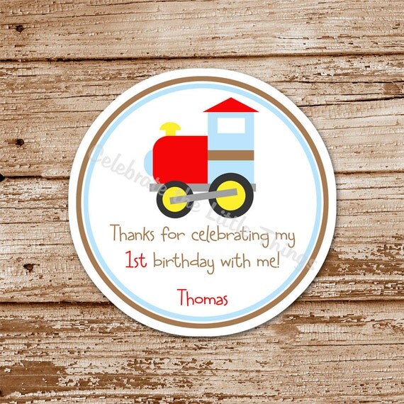 SET of 12 TRAIN Favor Tags or Stickers : red, light blue, brown, personalized Il_570xn