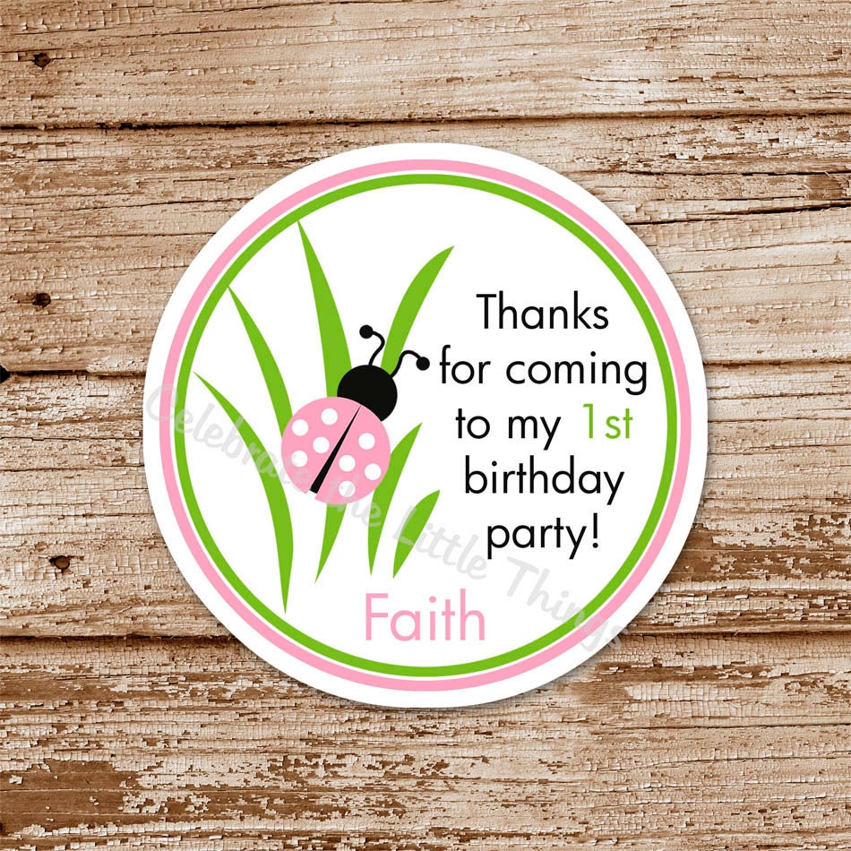 SET of 12 Pink LADYBUG Favor Tags or Stickers Il_570xn