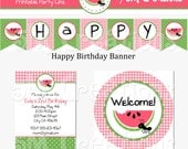Watermelon Party Package - Watermelon Birthday Party Decorations - Picnic Party Printables - Watermelon Banner - Cupcake Toppers