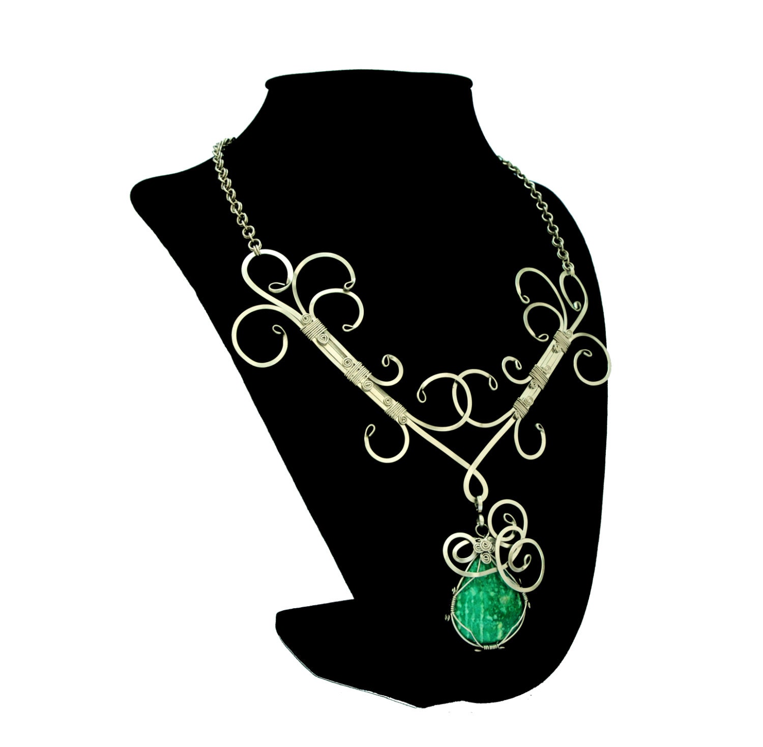 Wire Wrapped Art Nouveau Necklace with Amazonite stone