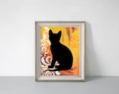 Cat Art Print, Silhouette Wall Decor, 11 x 14 inches