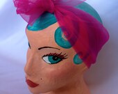 Vintage Deadstock magenta nylon / chiffon sheer square headscarf rockabilly VLV