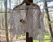 Crocheted lace shawl, lace wedding shawl, white lace bridal shawl, vintage lace, crochet shawl, capelet, white crochet shawl, bridal shawl