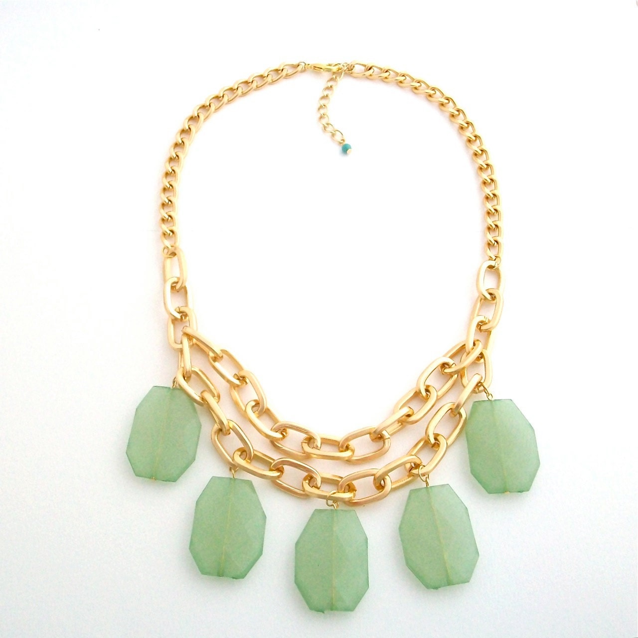 Katie Bib Necklace, Mint -- large bead and chain bib statement necklace . handmade jewelry by MoshPoshDesigns