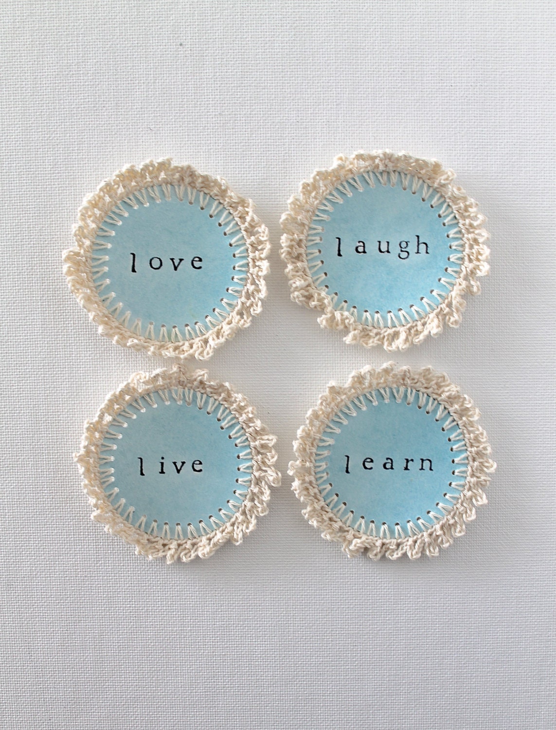 4 TEAL BLUE Crochet Scrapbooking Embellishments