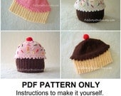 PDF Knitting PATTERN - Baby Cupcake Hat - Baby Hat Knitting Pattern PDF - First 1st Birthday Hat (Newborn, Infant, Toddler, Child sizes)
