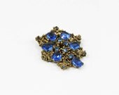 Art Deco Czech Glass Brass Fur Clip Cobalt Blue Wedding Jewelry