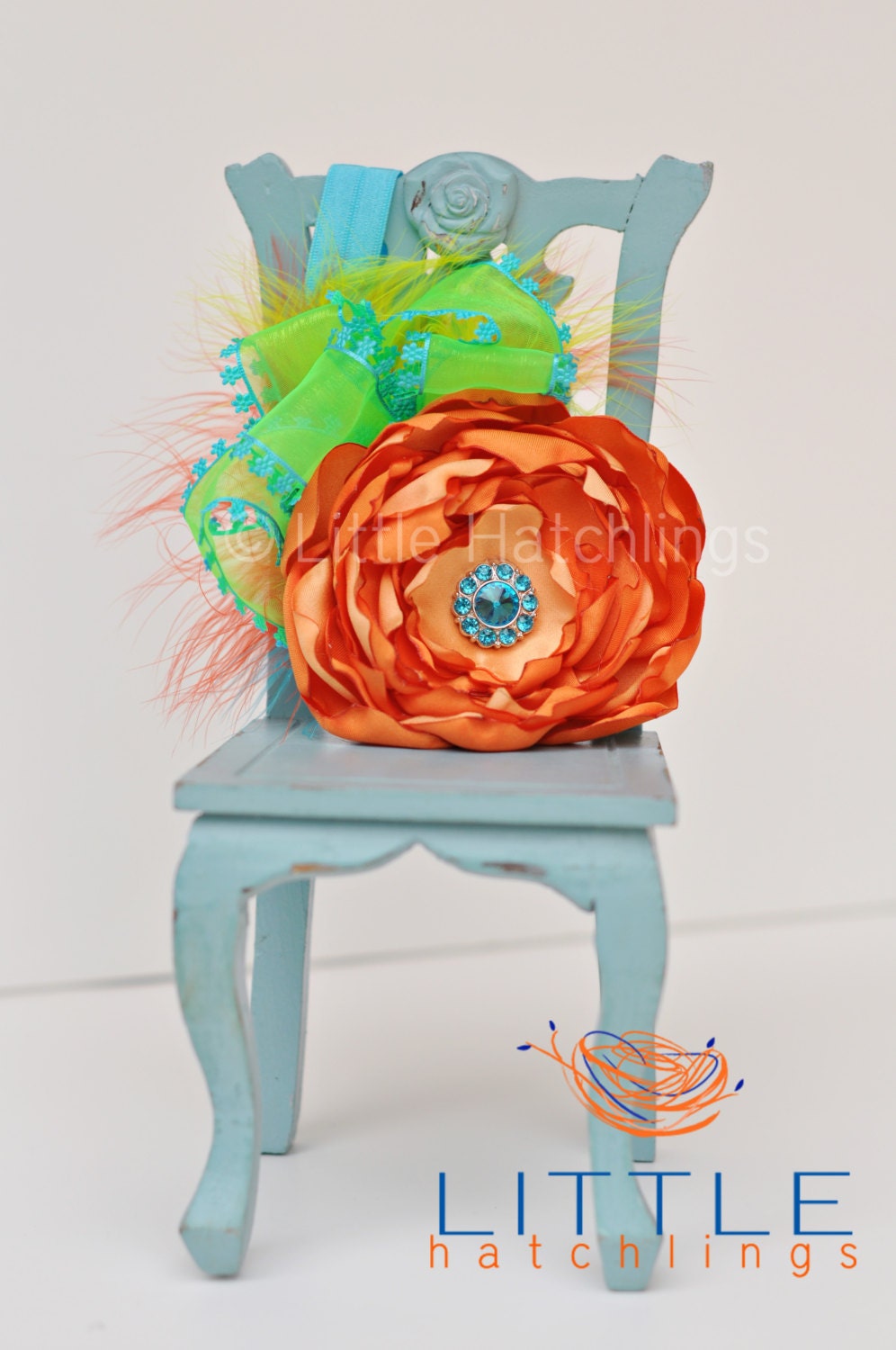 Orange, aqua, turquoise, lime flower headband for babies, girls, photo props, photography, wedding
