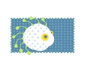 Children wall decor, cute fish illustration, nursery art, kids wall art, baby decor, fish art, blue, white, 100
