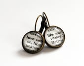 Love Life Inspirational Earrings Antique Bronze Dictionary Words