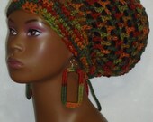 Earthy Crochet Rasta Hat Tam with Earrings and Drawstring