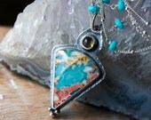 Turquoise, Plume Agate, Citrine, Sterling Silver Pendant Necklace...The Calling Sea...