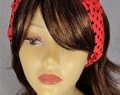 Cherry Red Polka Dot Retro Rockabilly long hair bow, tie or scarf
