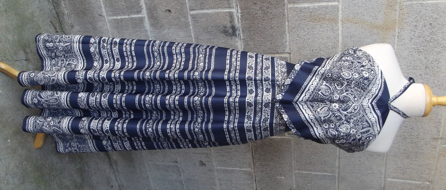 1960s or 70s Polyester Halter Dress in a Bandanna Print - Size Small  No. 32559
