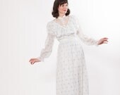 SALE - 1970s Bohemian Dress - 70s Dress - Blue Prairie Flower