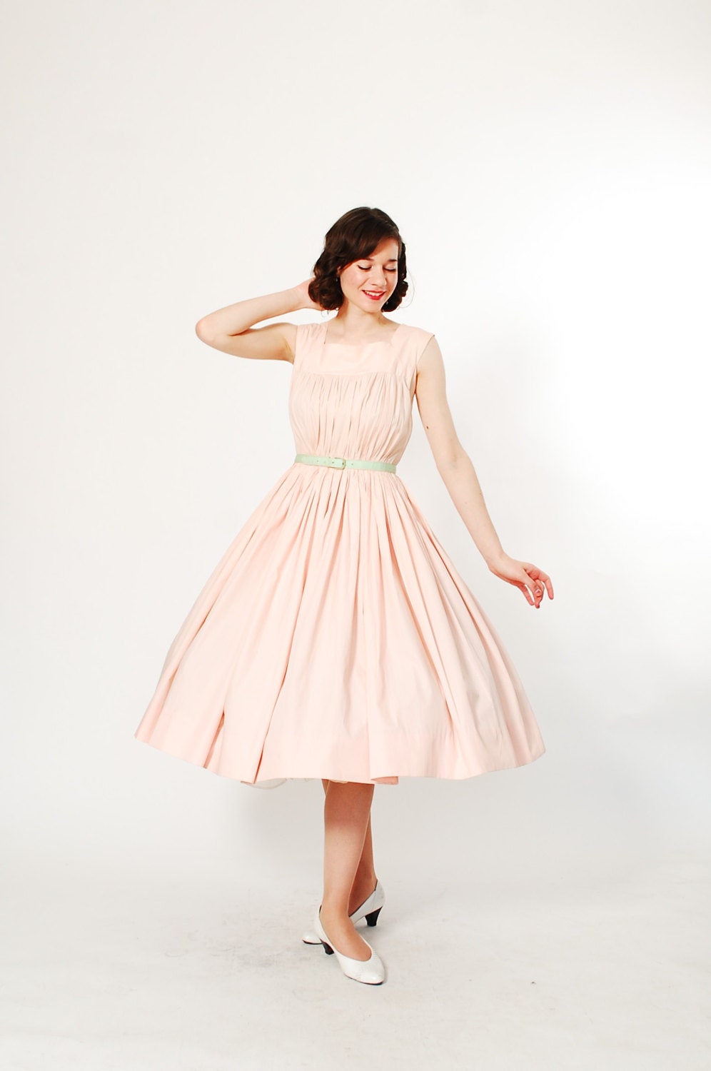 Vintage 1950s Dress - 50s Summer Dress - Pink Sorbet
