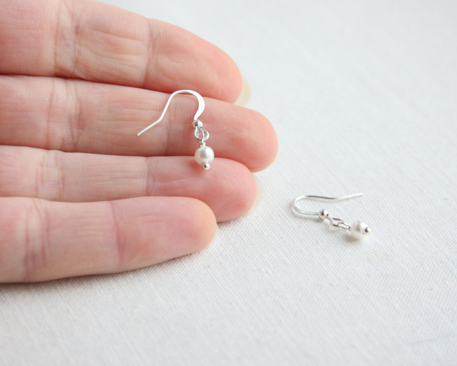 on Vacation / Tiny White Pearl Earrings - Sterling Silver Earrings - Petite - Bridesmaid Gift