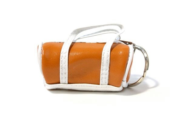 Orange Vintage 1970s Novelty Duffel Bag Coin Purse Key Chain
