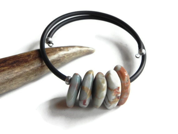 bangle bracelet, Impression Jasper bangle bracelet, memory wire rubber bracelet, modern gemstone bangle bracelet