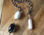 White and black beaded chain necklace