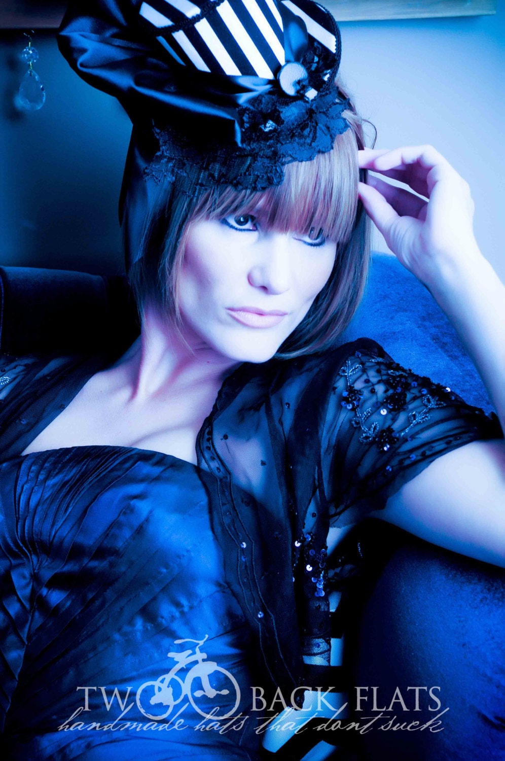 Gothic, Steampunk Mini Top Hat, Black and White Stripe Hat, Sweeny Todd Inspired fascinator, mini hat, black lace
