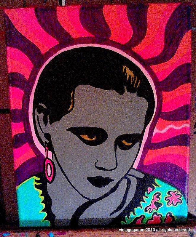 Original  Acrylic Vintage Portrait Painting Arlette Marchal