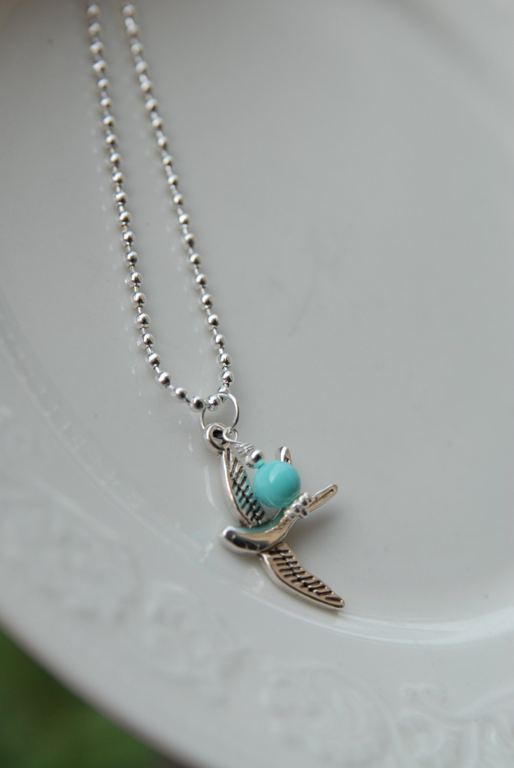 Soar Bird  Charm Necklace with Pearl