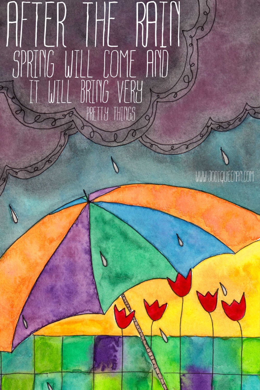 AFTER THE RAIN  (4x6) Greeting Card Original Art Printed On Birch Wood