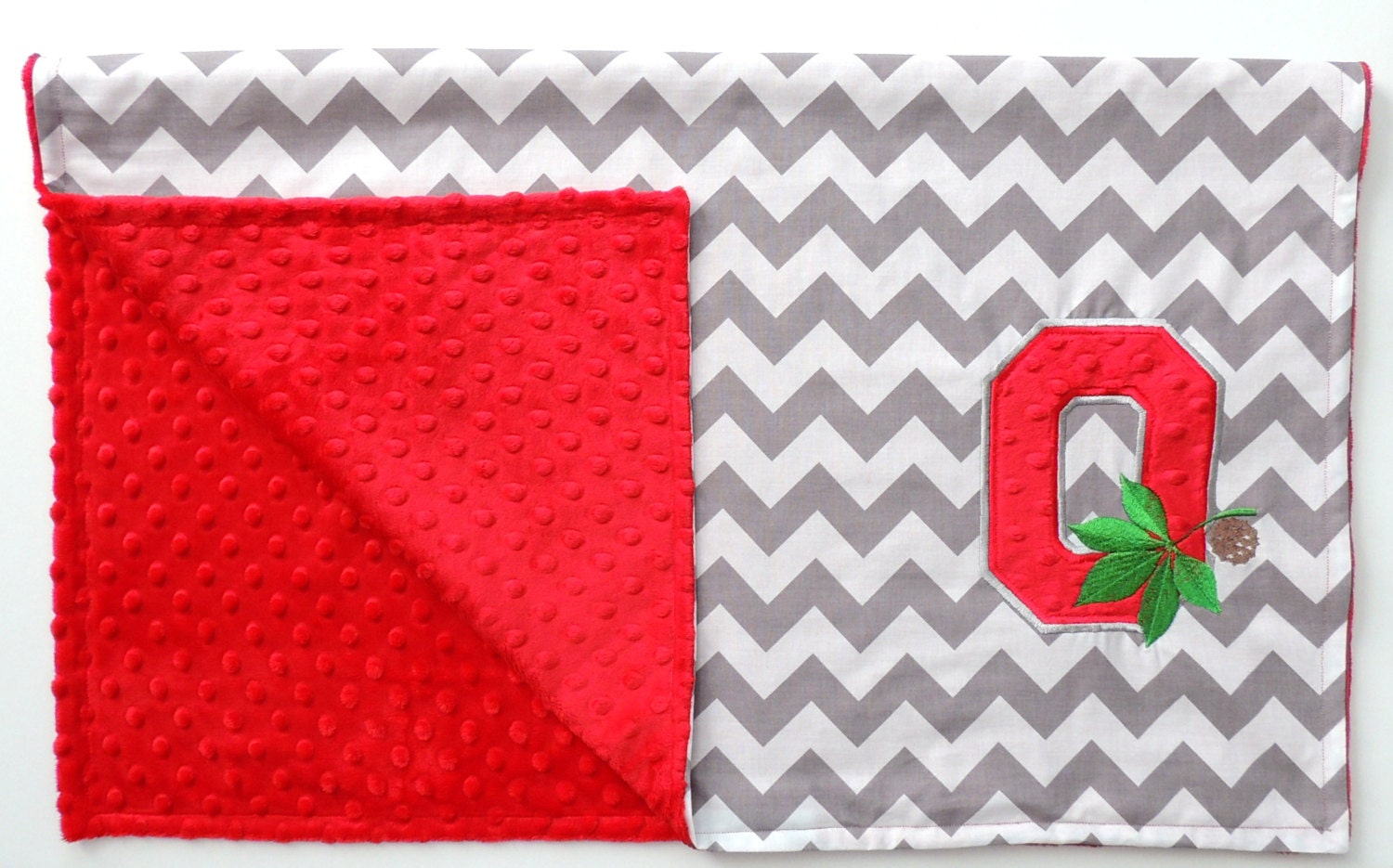 Ohio State Buckeyes Gray and Scarlet Chevron Minky Dot Blanket