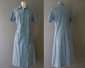 country floral collar shirt vintage 70s day dress - size large/extra large