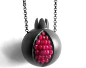 Pomegranate Necklace - Ruby Oxidized Silver