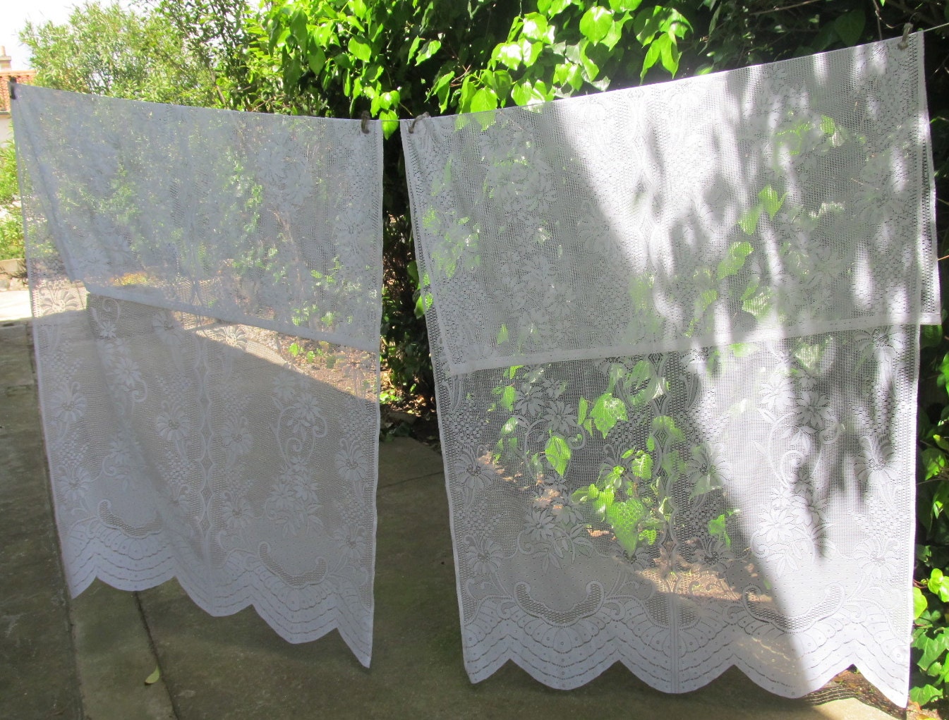 White Lace Curtains, French Door Lace Curtains, Large Window Curtains