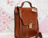 Teachers Pet, French Vintage, Dark Tan Leather Satchel, Messenger Crossbody Handbag from Paris