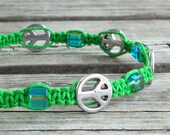 Peace Sign Anklet Green Bohemian Beach Jewelry Summer Macrame Accessory - Prince of Peace -