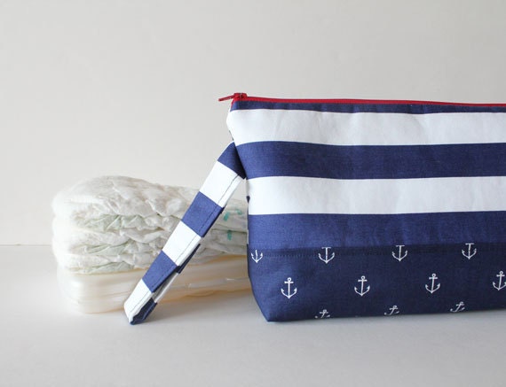 diaper and wipes clutch -- nautical anchors
