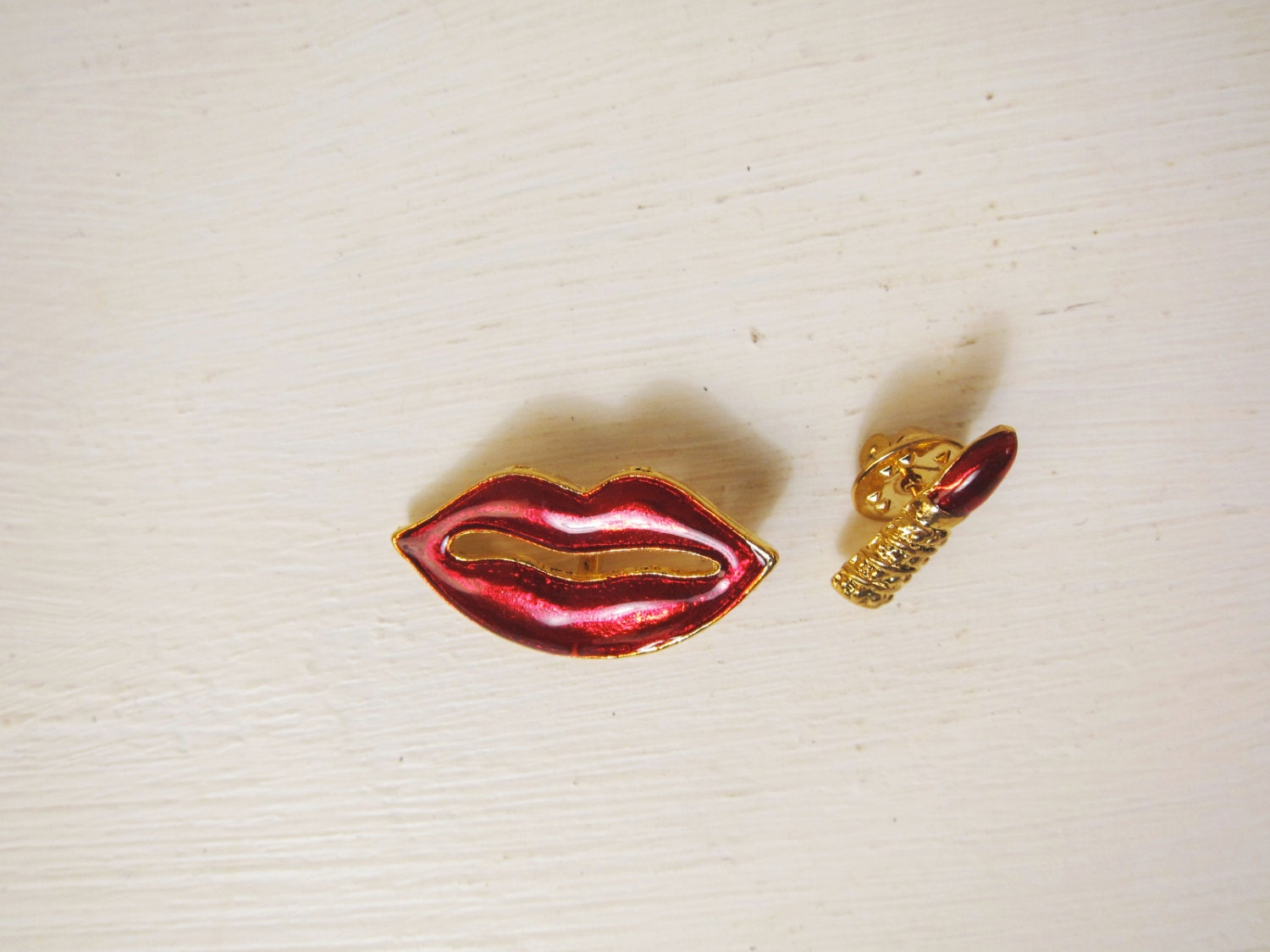 Lips and Lipstick Pin Set . 1980s 90s