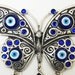 Butterfly Wall Hanging Amulet Handmade Turkish Silver Plated Evil Eye Bead
