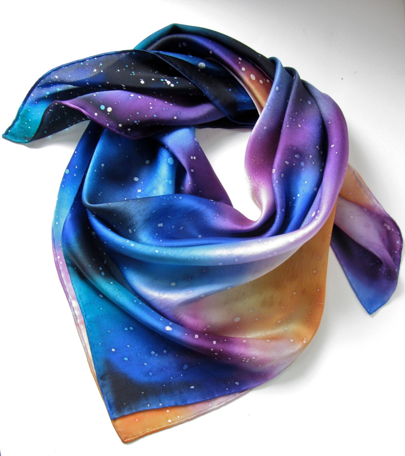 Scarf, Silk, Hand Painted - Galaxy Scarf - One-of-a-Kind Wearable Art - Ready to Ship - Head Wrap