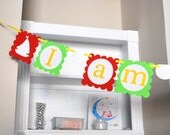 ON SALE Sailboat I am One banner, first birthday Colorful and playful banner A500