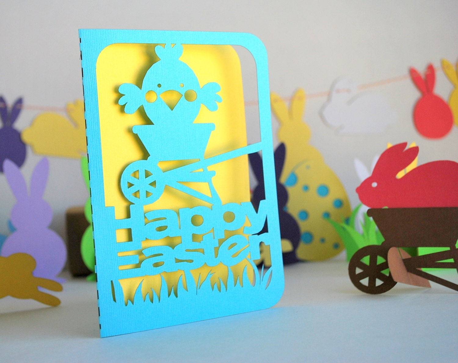6 Invitations , Happy Chick paper cut Card or egg hunt Party Invitation A563 Il_170x135