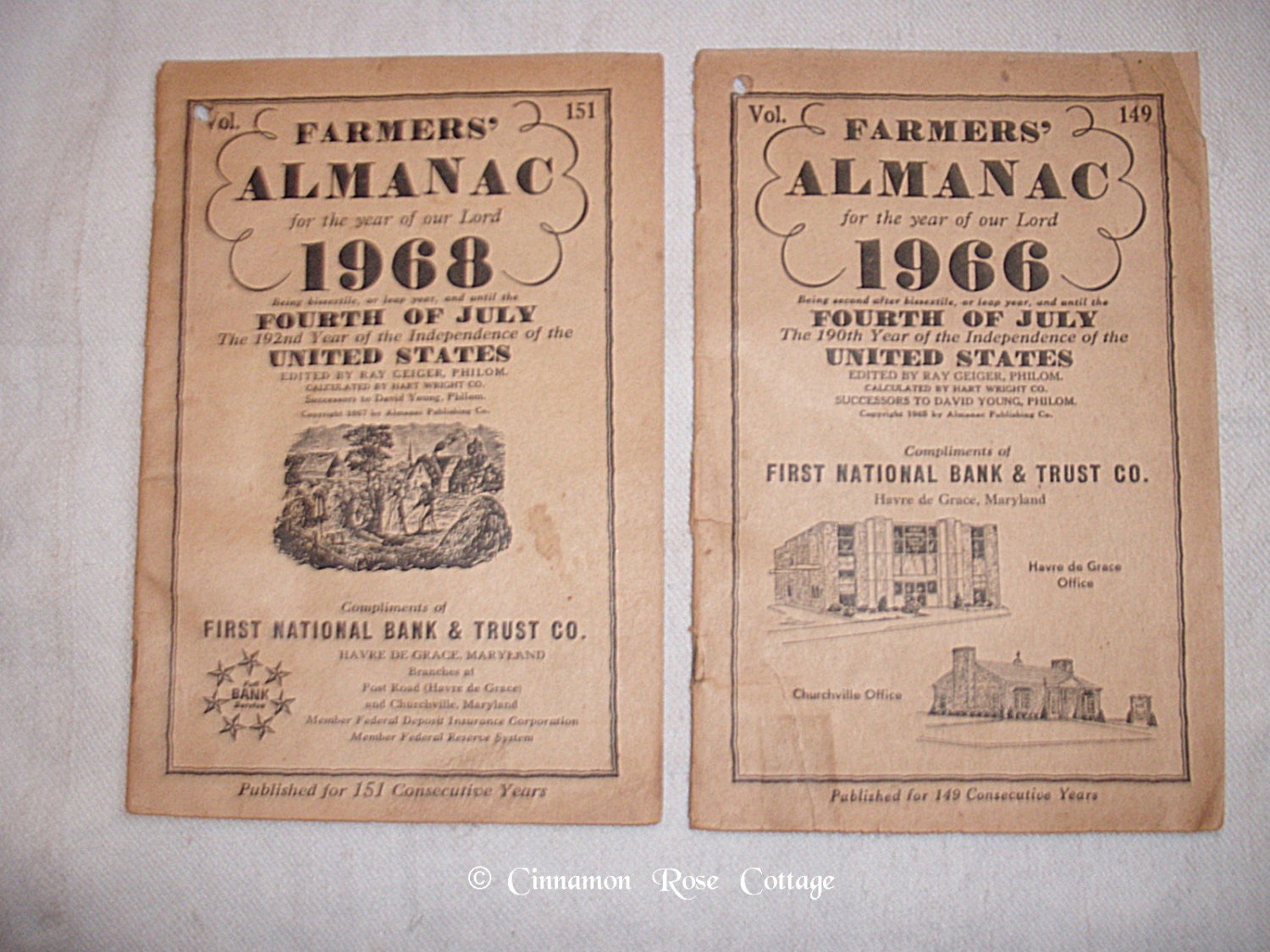 2 Vintage 1966,1968 Farmers Almanac Havre De Grace, Md. Scrap Book Altered Art Mixed Media