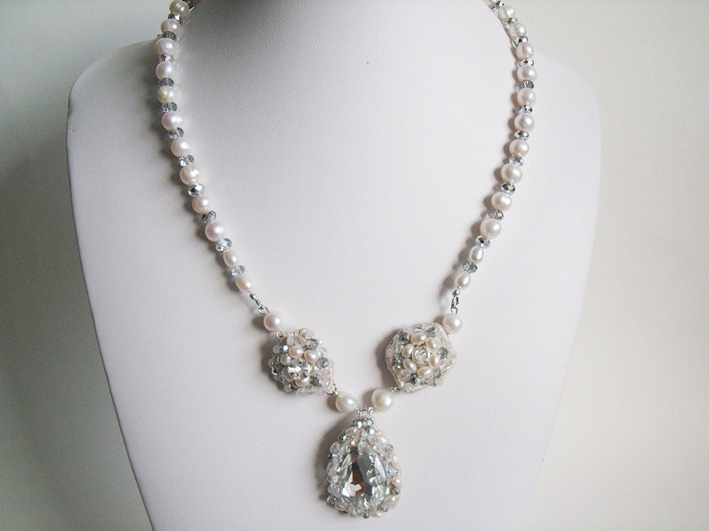 Bridal Necklace - Rhinestone Bridal Necklace - Pearl Bridal Necklace - Bridal Statement Necklace - Crystal Bridal Necklace